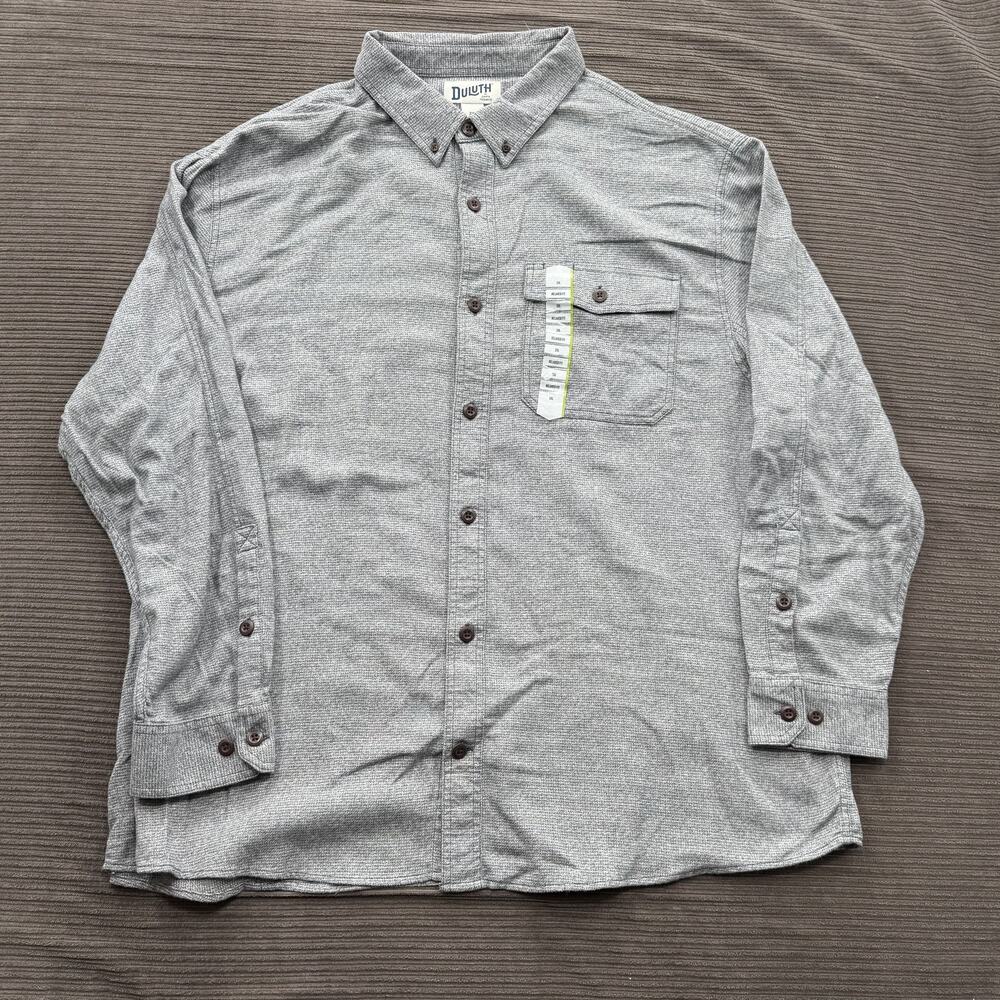 Duluth Shirt Mens 2XL Gray Free Swingin Twist Cotton Relaxed Fit Button Up Work